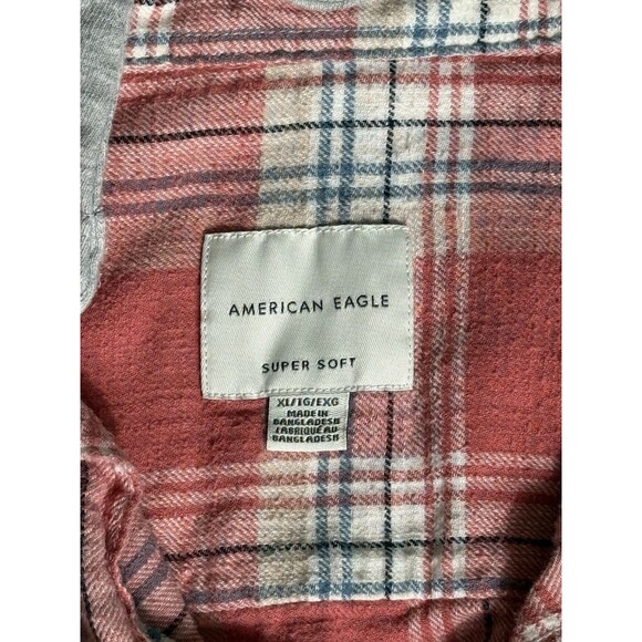 American Eagle Super Soft Flannel Shacket Mens XL Hooded Red Plaid Cotton - Picture 3 of 7